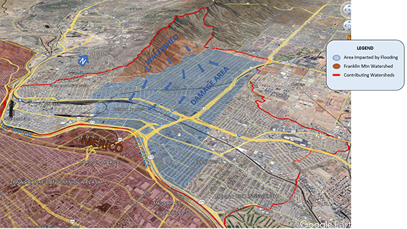 Map of the City of El Paso Central Area Flood Risk Management Study area.